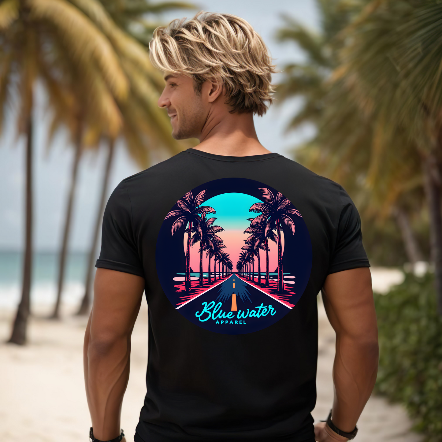 Retro Graphic Tee - Palm Tree Road by Blue Water Apparel