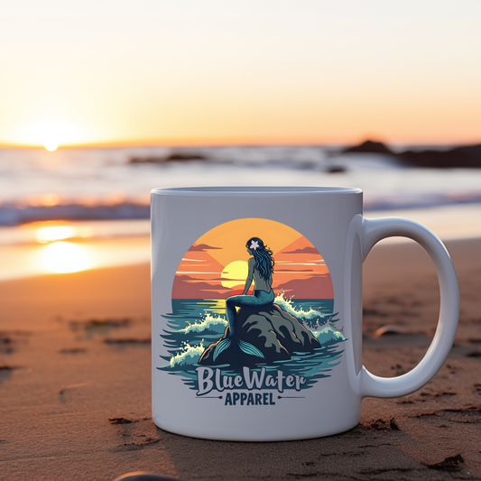 Retro Graphic Ceramic Mug - Mermaid Sunset by Blue Water Apparel
