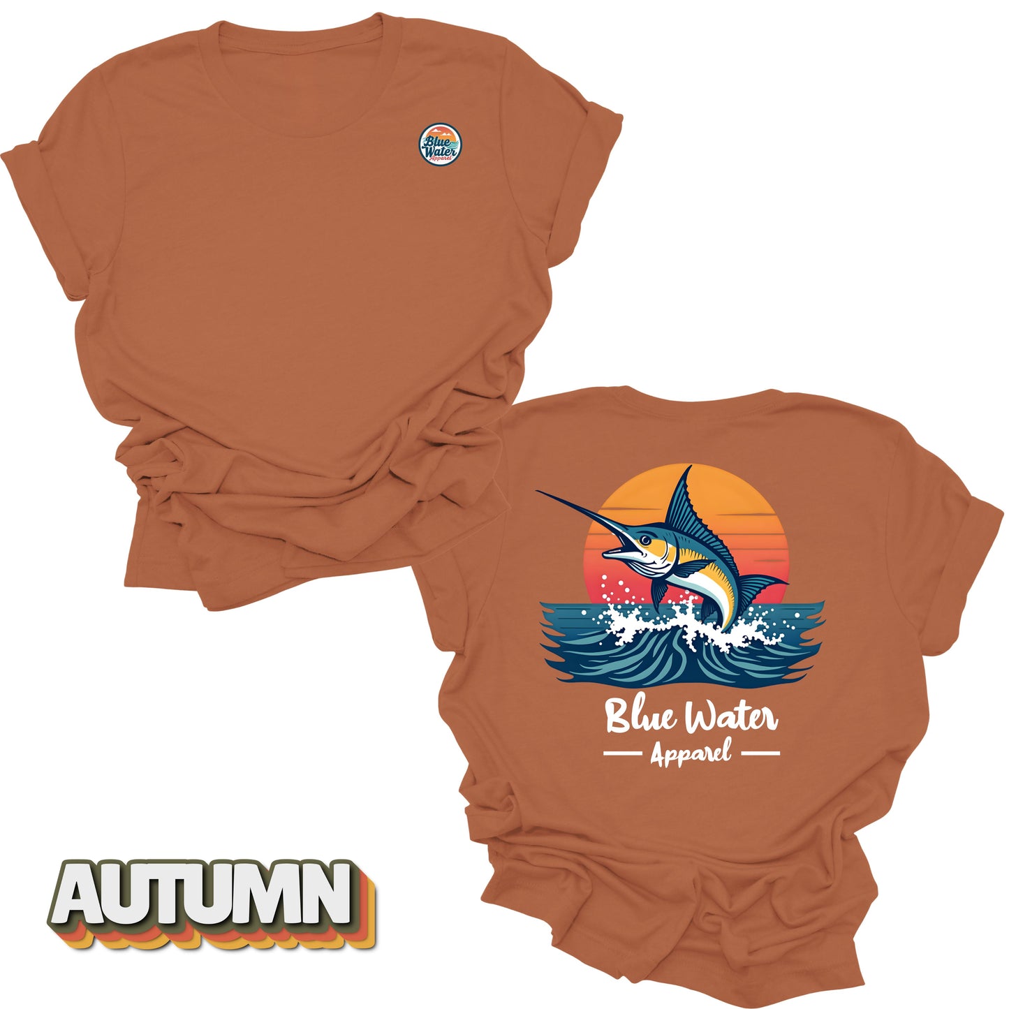 Back graphic of vintage marlin tee in Autumn by Blue Water Apparel