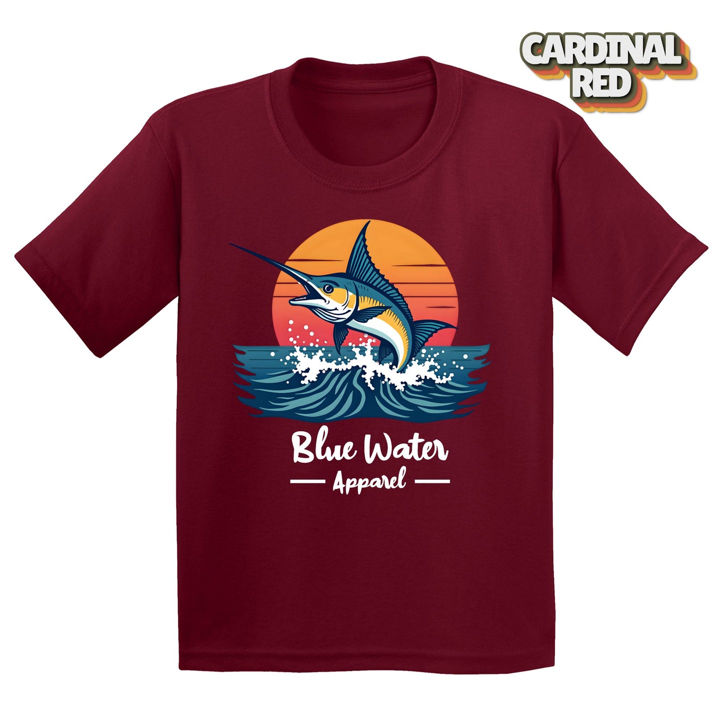 vintage marlin tee in cardinal red by blue water apparel