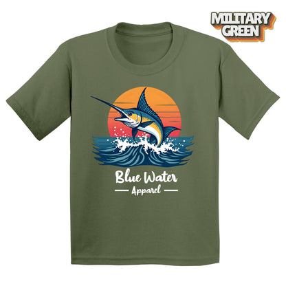 vintage marlin tee in military green by blue water apparel
