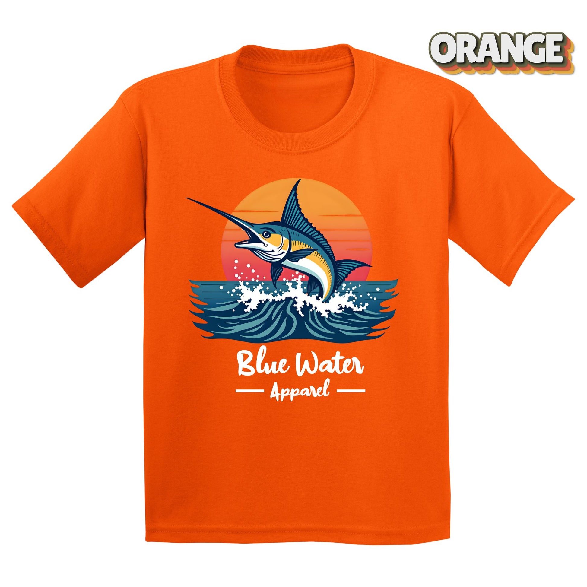 vintage marlin tee in orange by blue water apparel
