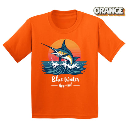 vintage marlin tee in orange by blue water apparel