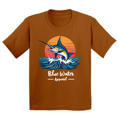 flat lay texas orange vintage marlin kids tee by blue water apparel