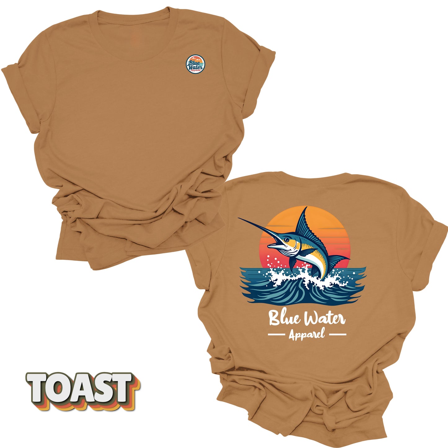 Back graphic of vintage marlin tee in Toast by Blue Water Apparel