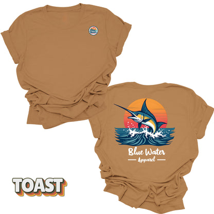 Back graphic of vintage marlin tee in Toast by Blue Water Apparel