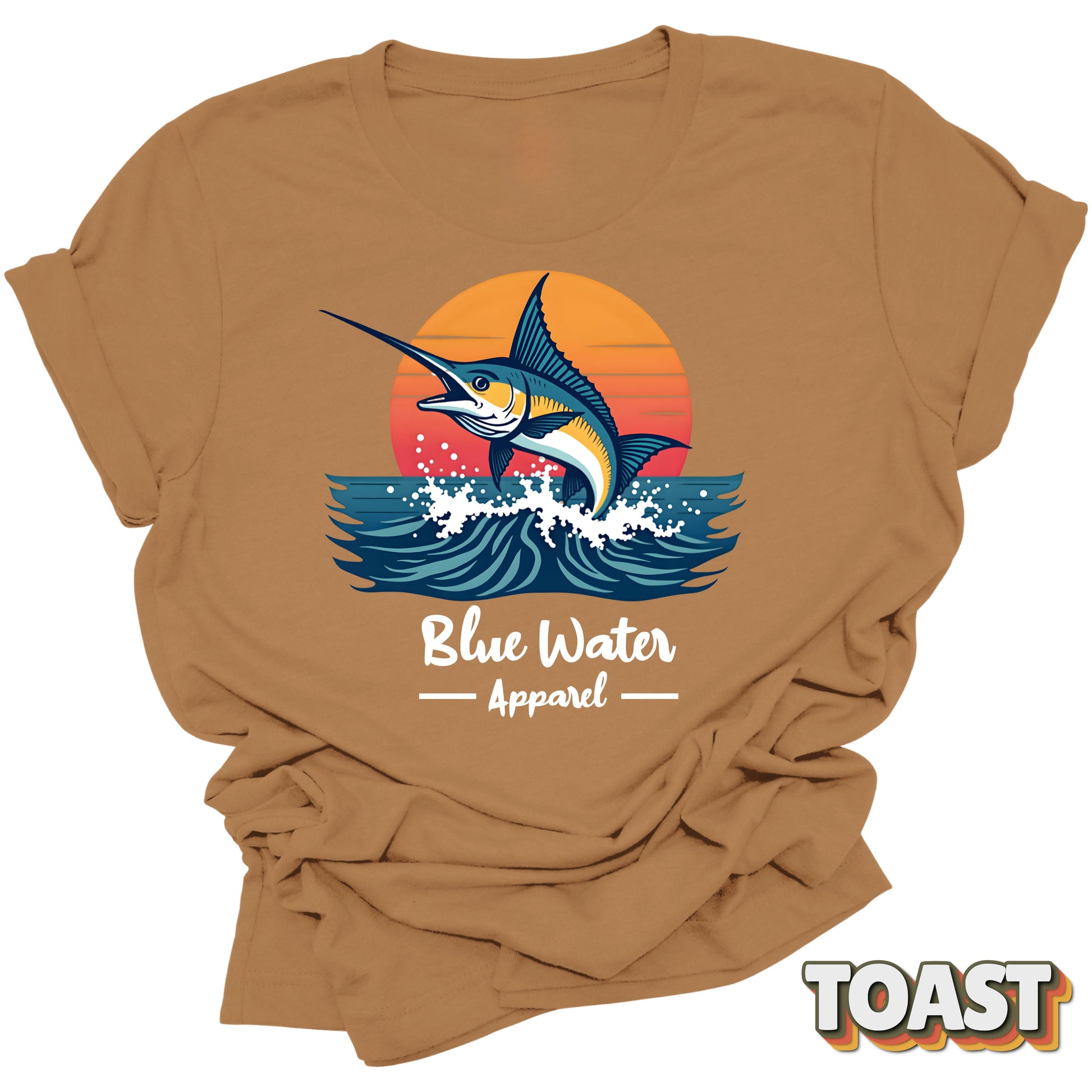 front graphic vintage marlin tee in toast by blue water apparel