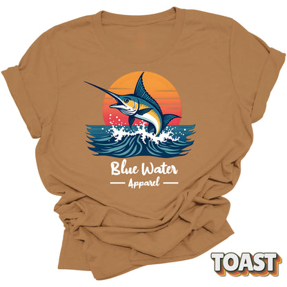 front graphic vintage marlin tee in toast by blue water apparel