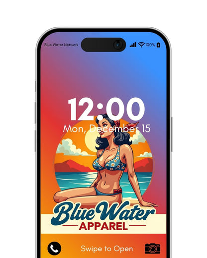 vintage pin-up orange blue mockup by blue water apparel