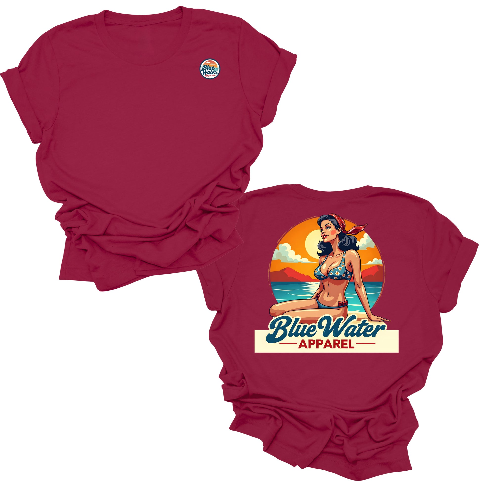 flat lay cardinal vintage pin up tee by blue water apparel