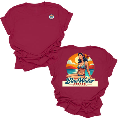 flat lay cardinal vintage pin up tee by blue water apparel