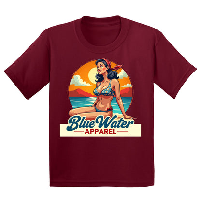 flat lay cardinal red vintage pin up kids tee by blue water apparel