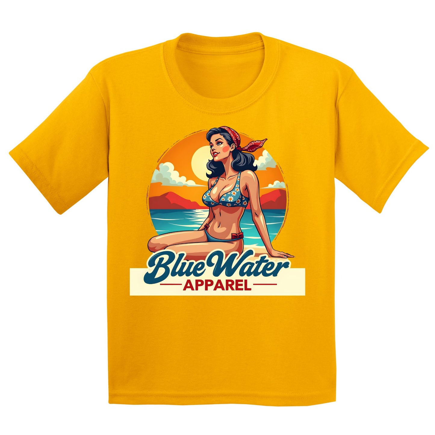 flat lay gold vintage pin up kids tee by blue water apparel