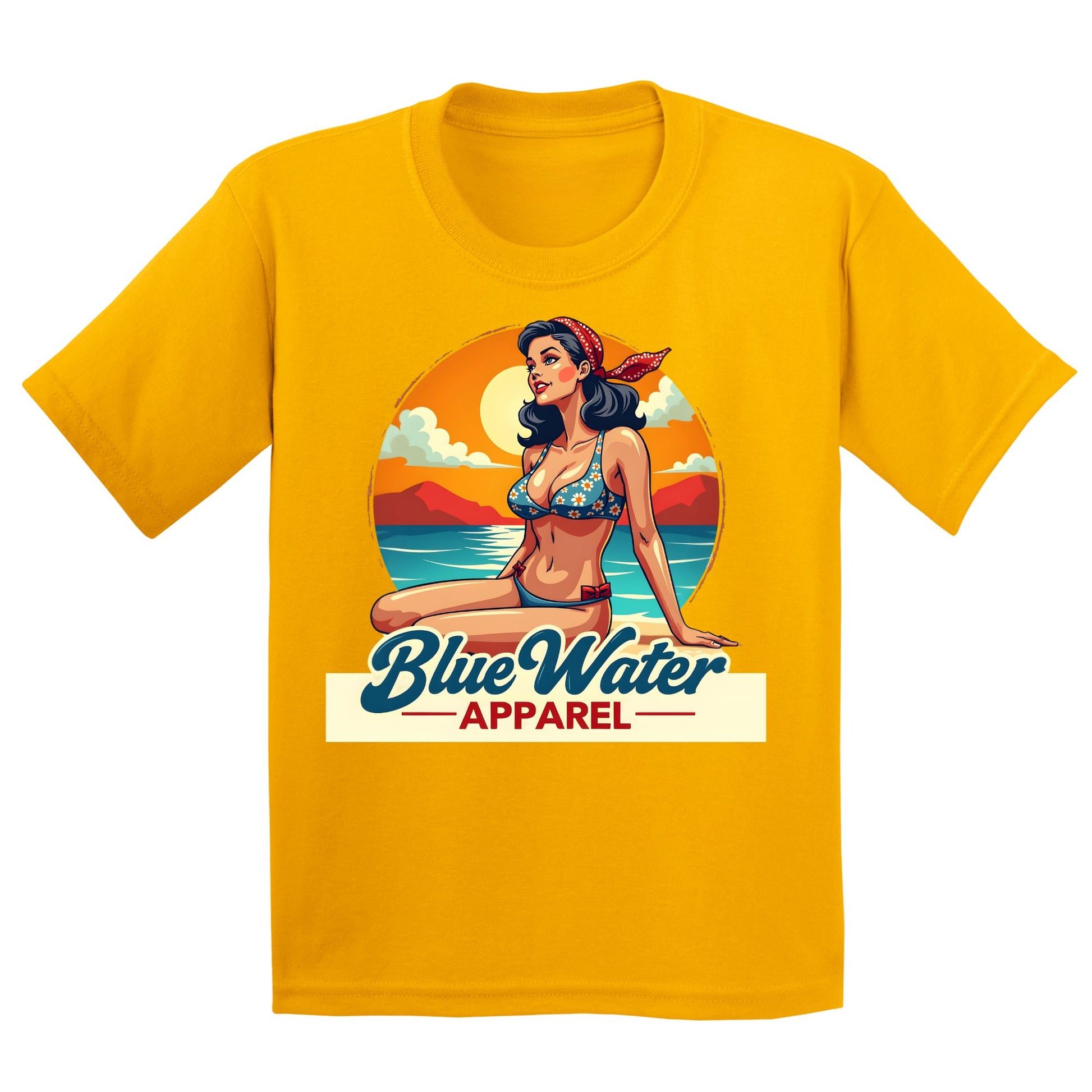 flat lay gold vintage pin up kids tee by blue water apparel