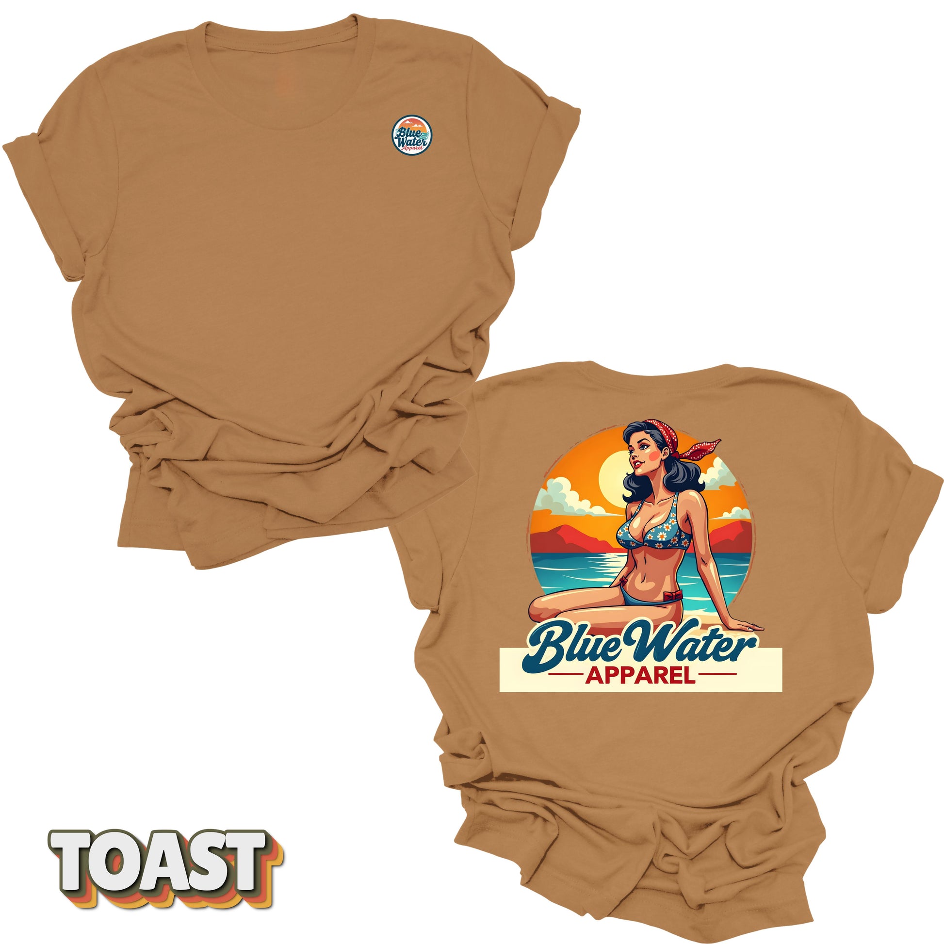 Flat lay tee in Toast of Vintage Pin-Up by Blue Water Apparel