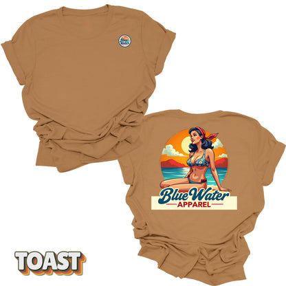 Flat lay tee in Toast of Vintage Pin-Up by Blue Water Apparel