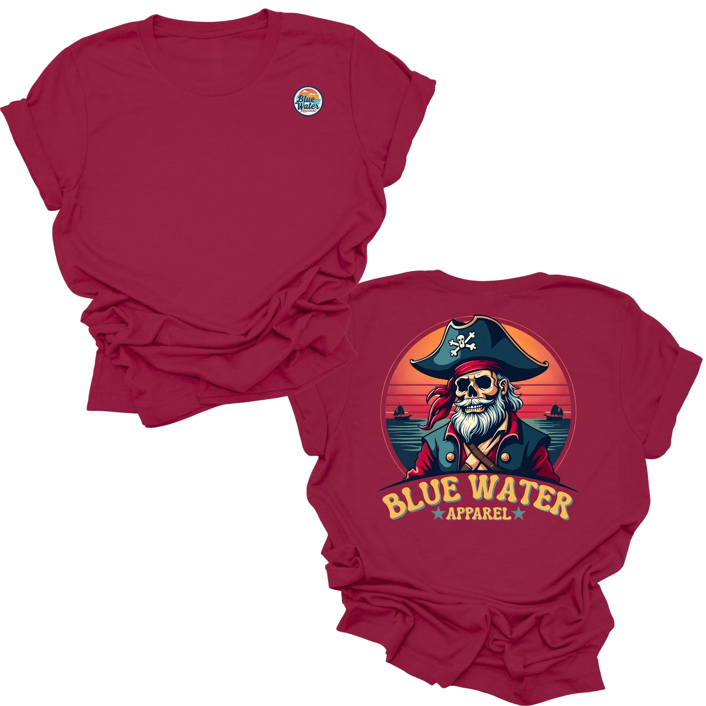 flat lay cardinal vintage pirate up tee by blue water apparel