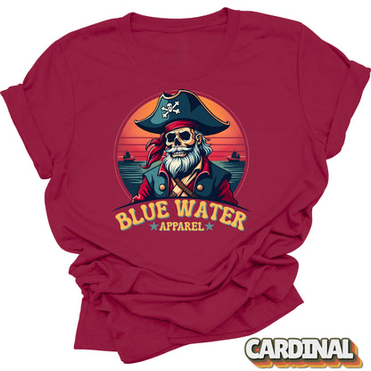 Flat lay of Cardinal Front Graphic Vintage Pirate tee by Blue Water Apparel