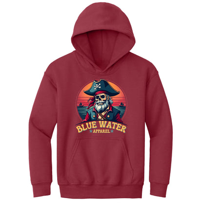 flat lay cardinal red vintage pirate kids hoodie by blue water apparel