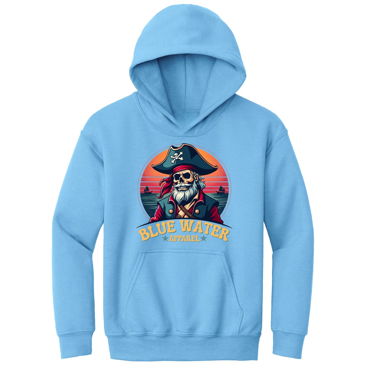 flat lay carolina blue vintage pirate kids hoodie by blue water apparel
