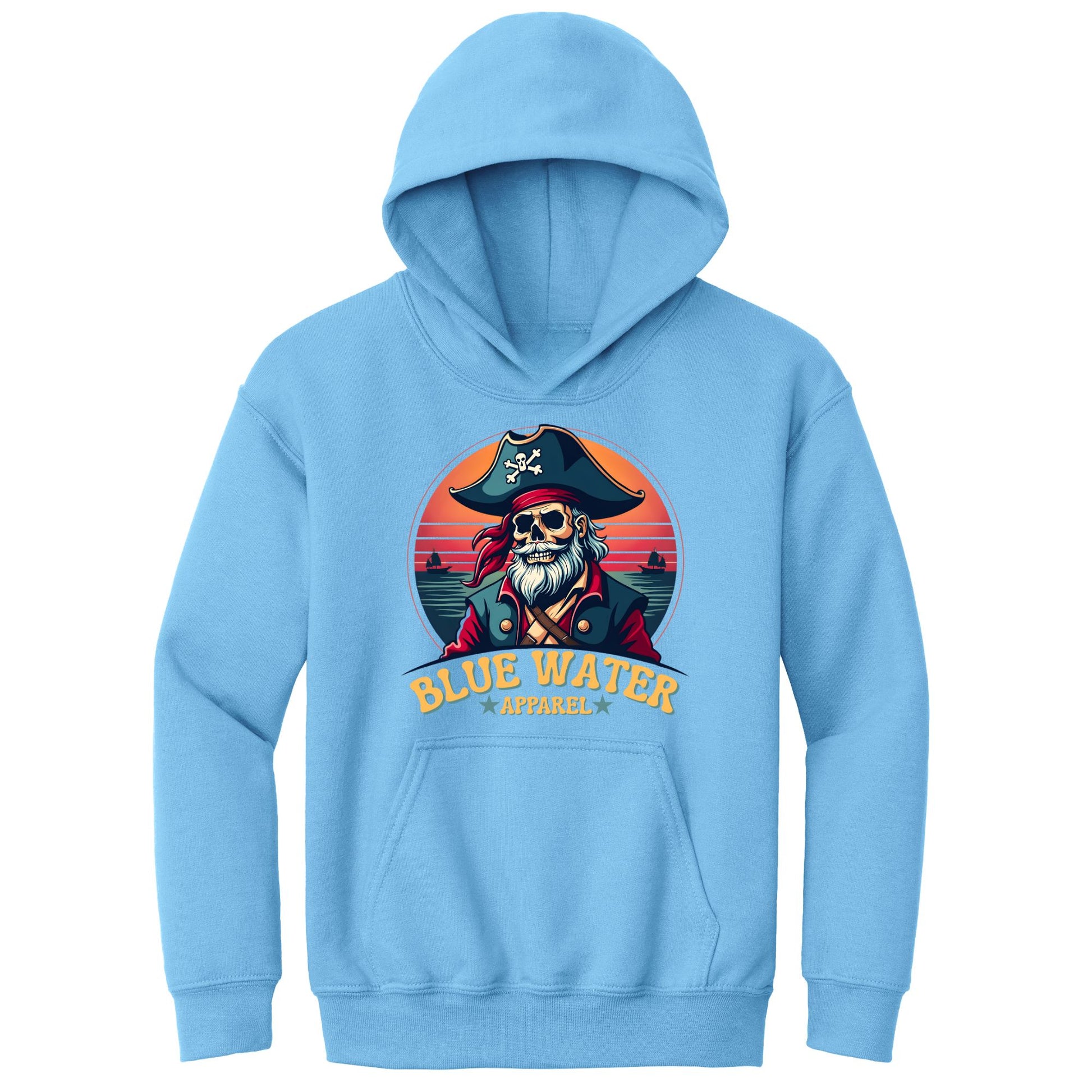 flat lay carolina blue vintage pirate kids hoodie by blue water apparel