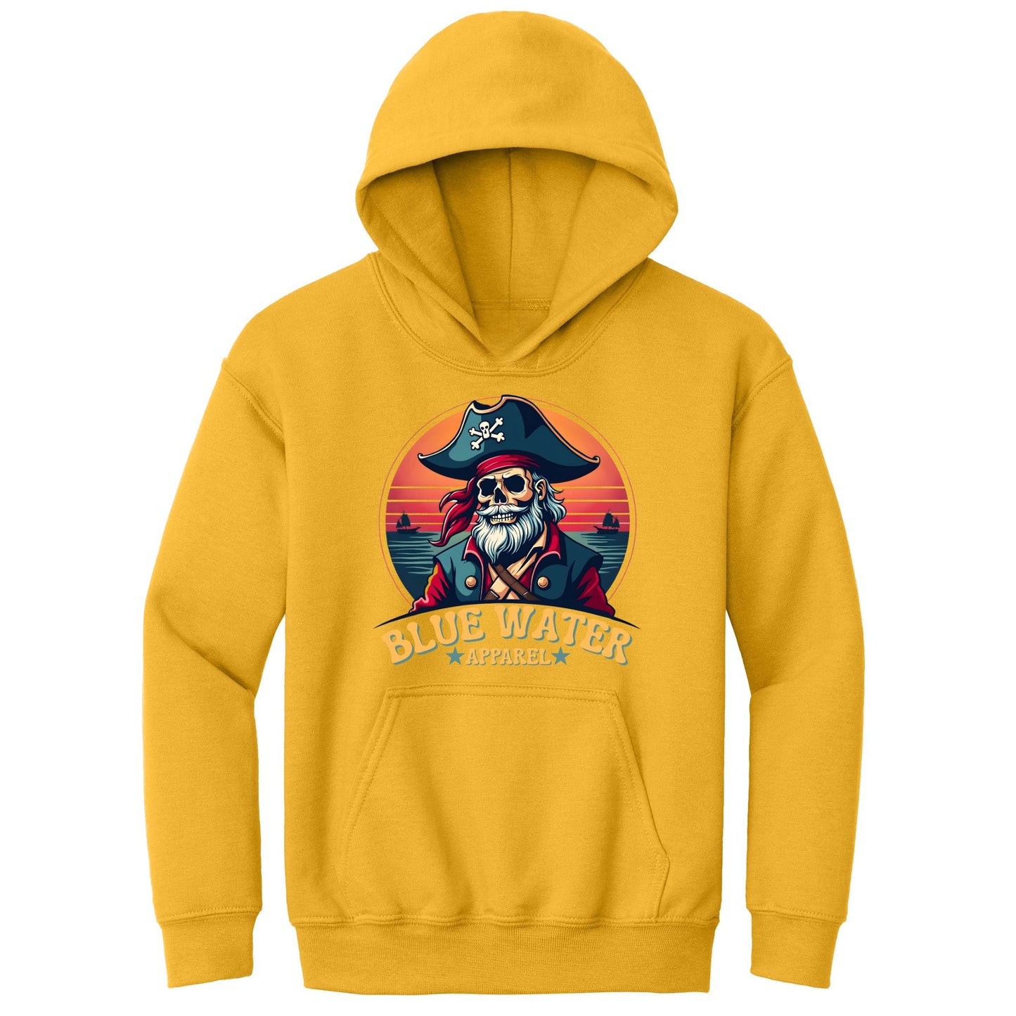 flat lay gold vintage pirate kids hoodie by blue water apparel