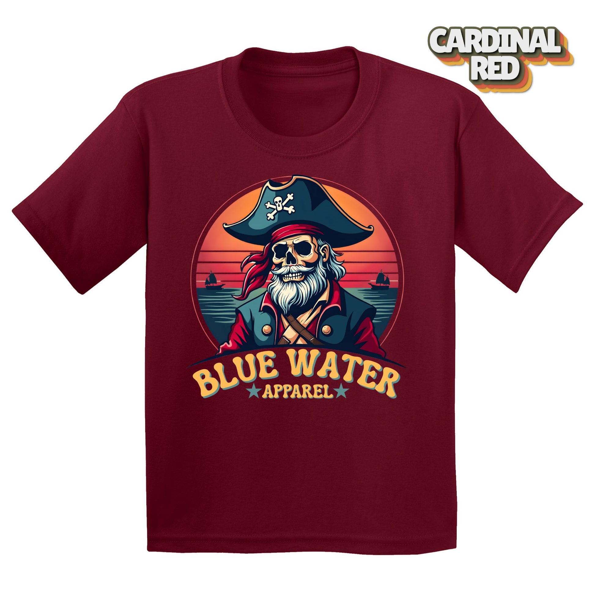 Flat Lay of Vintage Pirate Cardinal Red tee by Blue Water Apparel