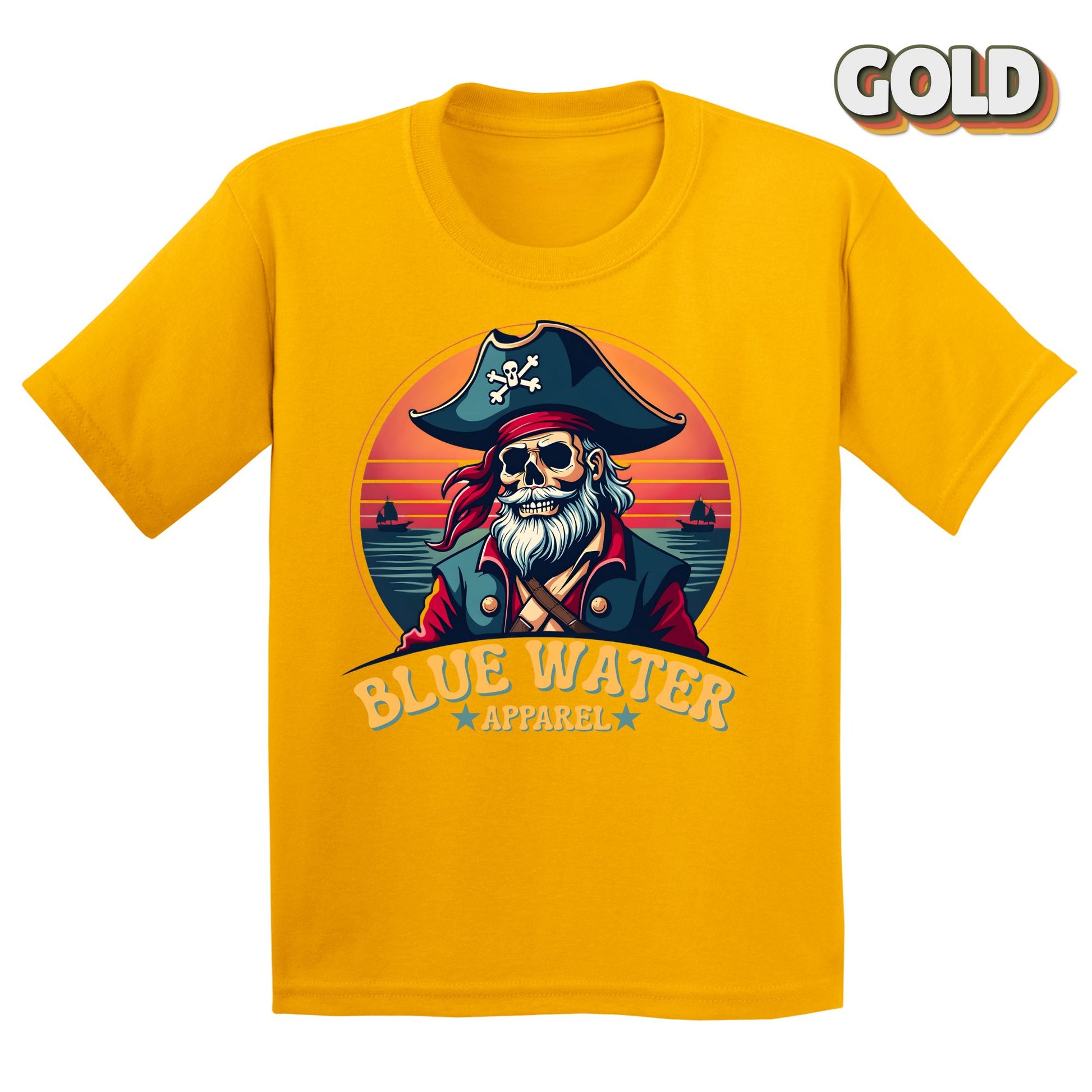 Flat Lay of Vintage Pirate Gold tee by Blue Water Apparel