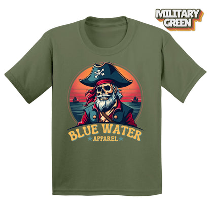 Flat Lay of Vintage Pirate Military Green tee by Blue Water Apparel