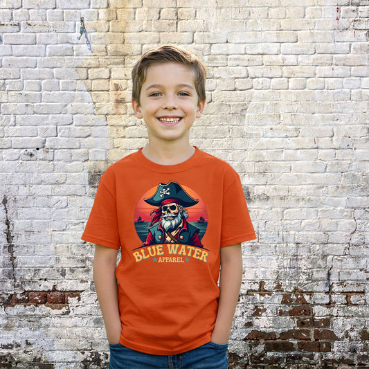 Model wearing Orange Vintage Pirate tshirt