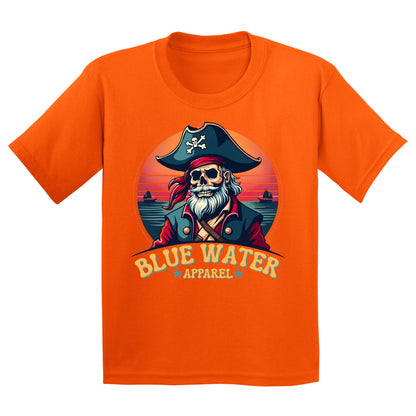 flat lay orange vintage pirate kids tee by blue water apparel