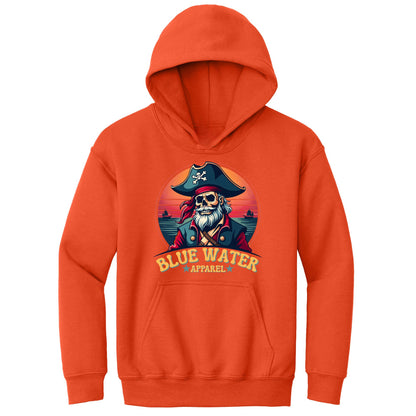 flat lay orange vintage pirate kids hoodie by blue water apparel