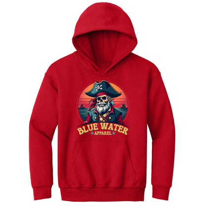 flat lay red vintage pirate kids hoodie by blue water apparel