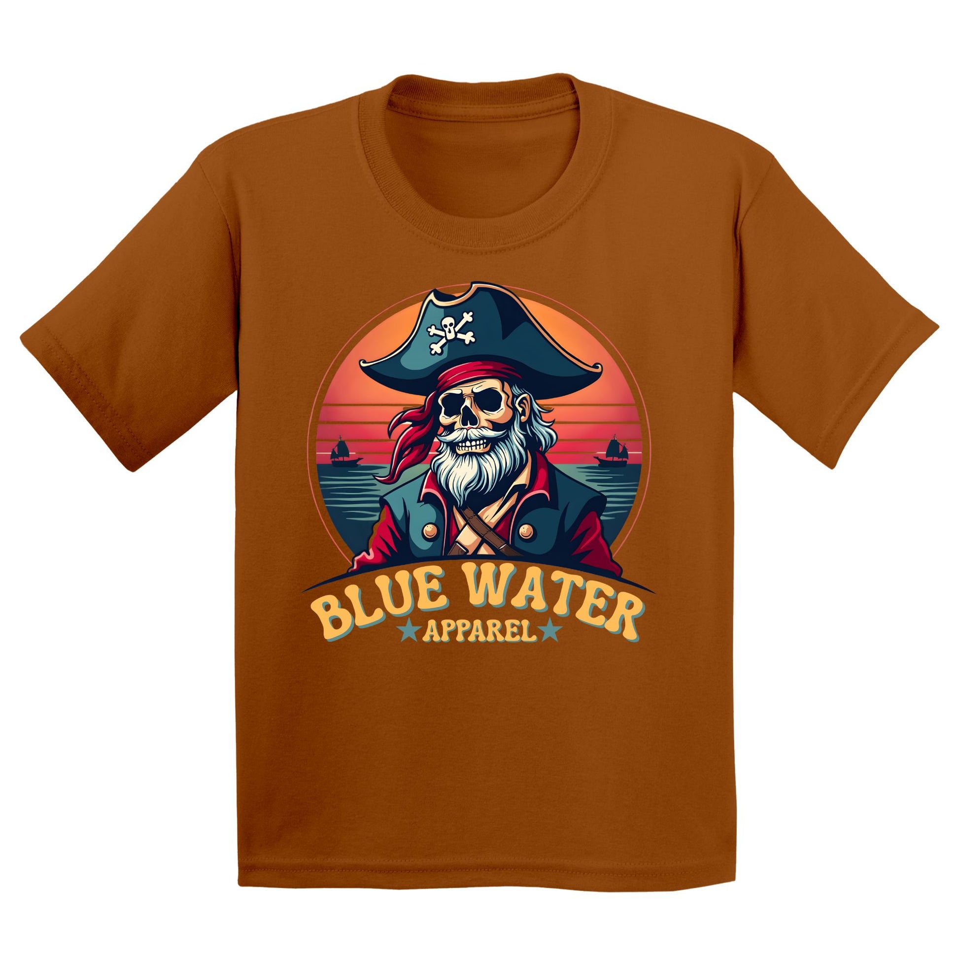 flat lay texas orange vintage pirate kids tee by blue water apparel