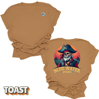 Flat lay of Toast Back Graphic Vintage Pirate tee by Blue Water Apparel