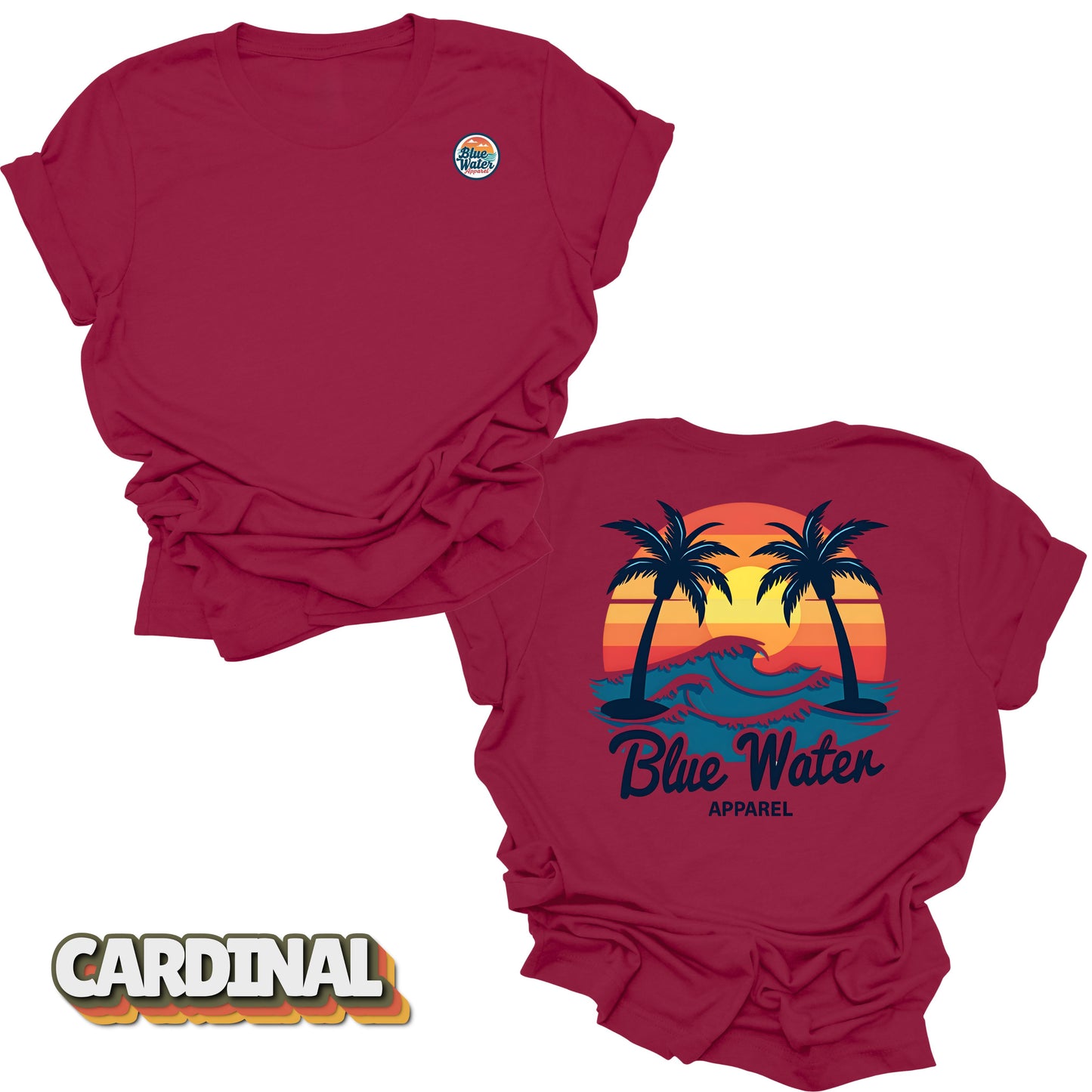 Flat lay back graphic Vintage Sunset in Cardinal by Blue Water Apparel