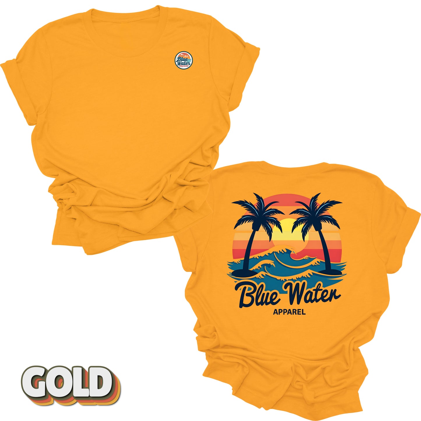 Flat lay back graphic Vintage Sunset in Gold by Blue Water Apparel