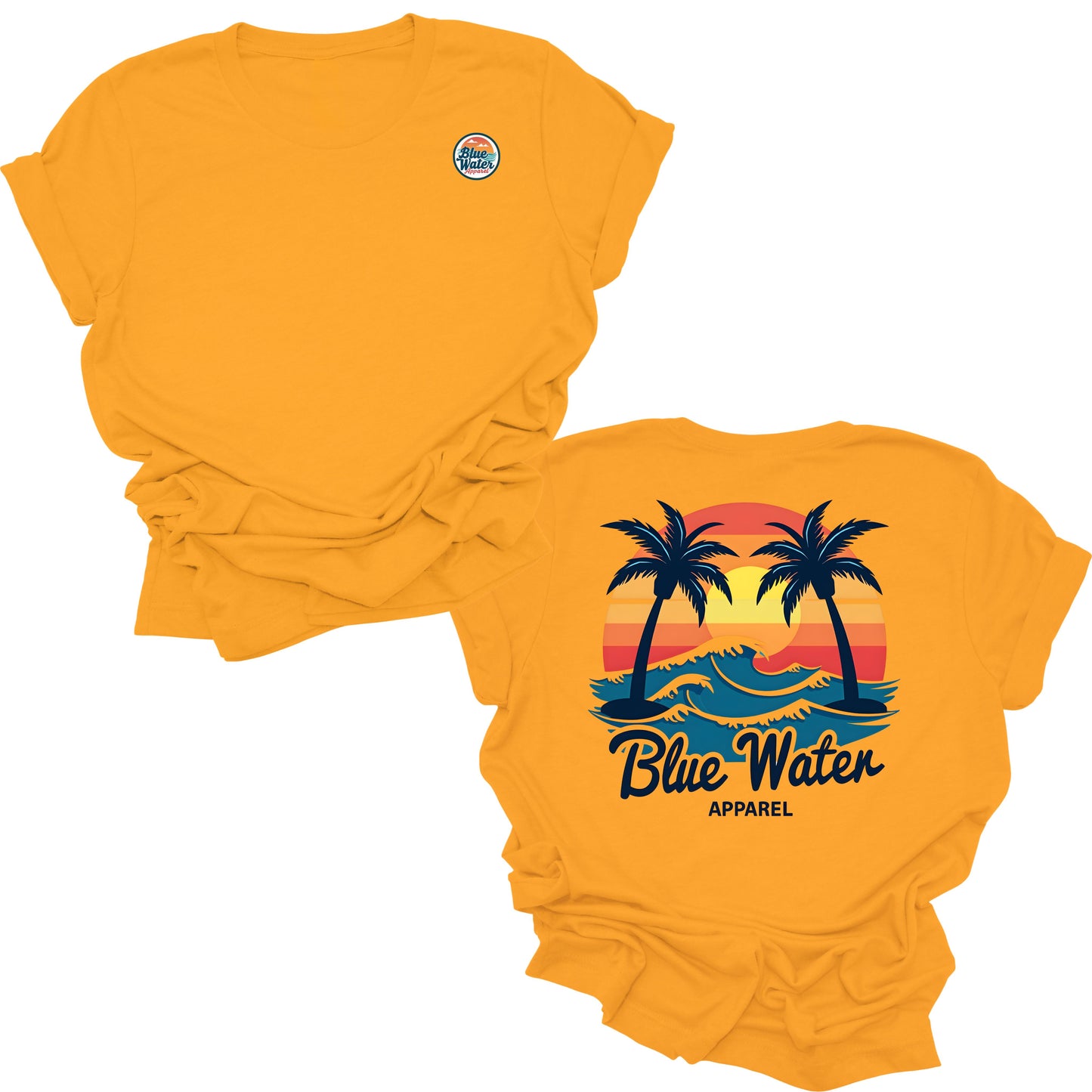 flat lay gold vintage sunset tee by blue water apparel