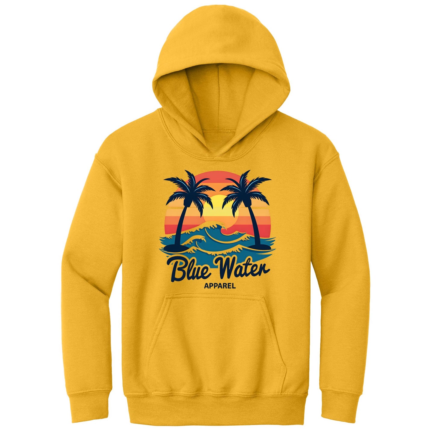 flat lay gold vintage sunset kids hoodie by blue water apparel