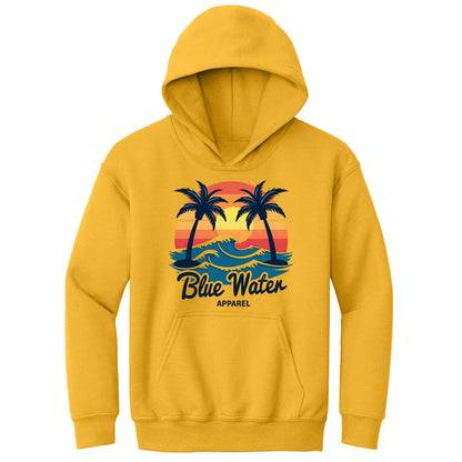 flat lay gold vintage sunset kids hoodie by blue water apparel