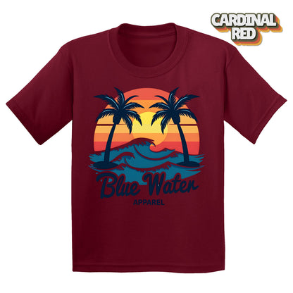 Flat Lay of Cardinal Red Vintage Sunset tee by Blue Water Apparel