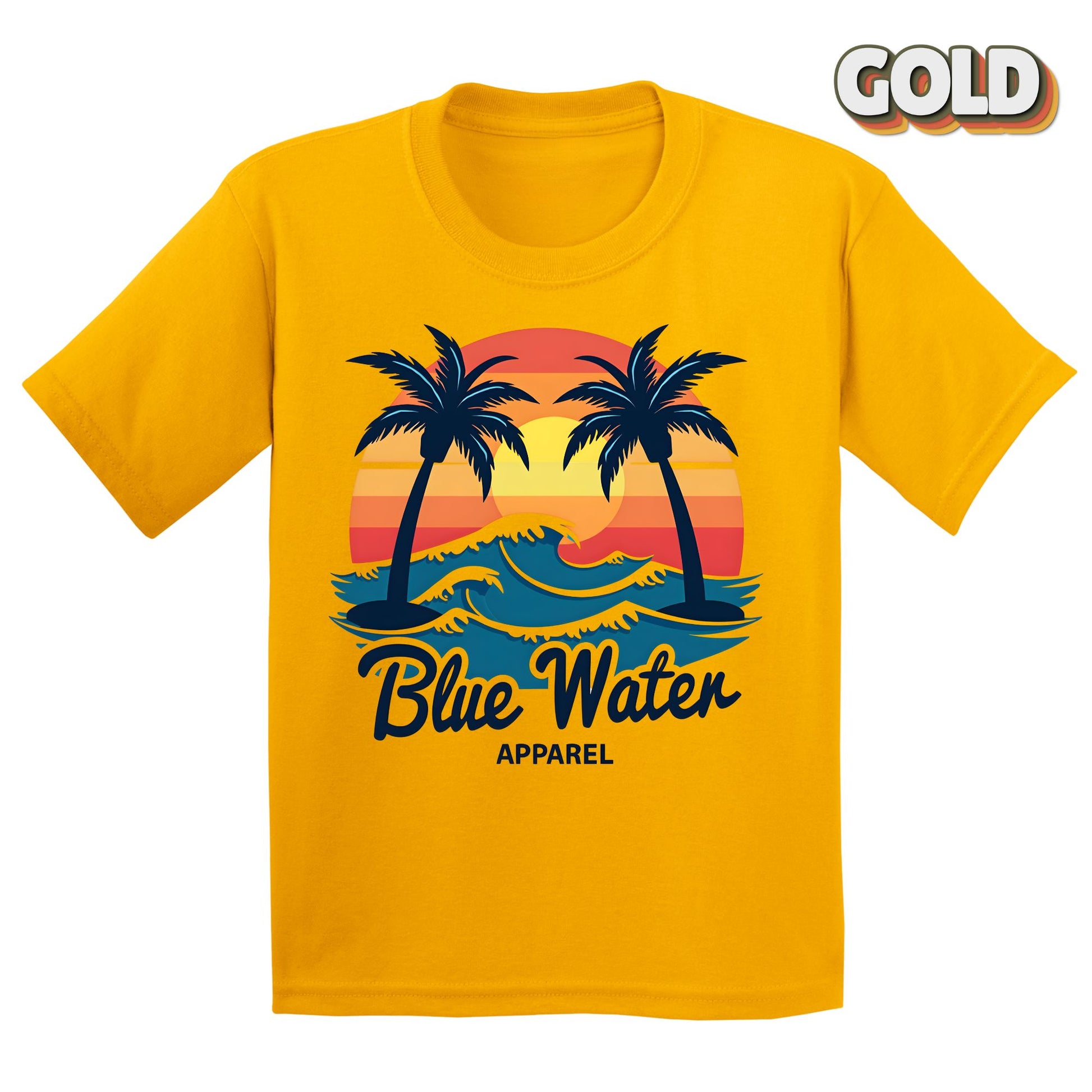 Flat Lay of Gold Vintage Sunset tee by Blue Water Apparel