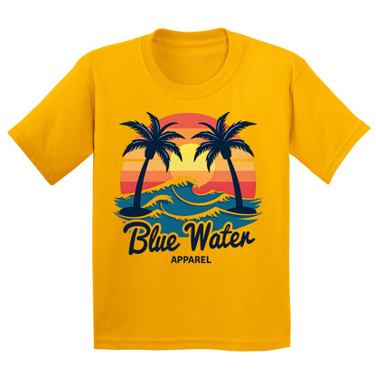 flat lay gold vintage sunset kids tee by blue water apparel