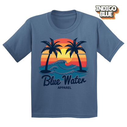 Flat Lay of Indigo Blue Vintage Sunset tee by Blue Water Apparel