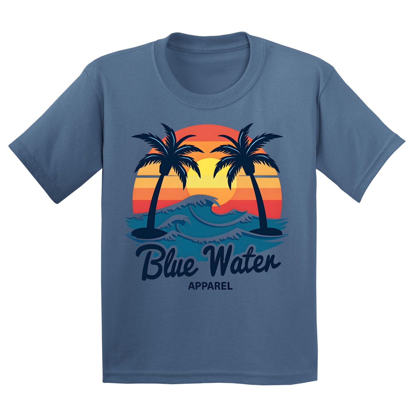 flat lay indigo blue vintage sunset kids tee by blue water apparel