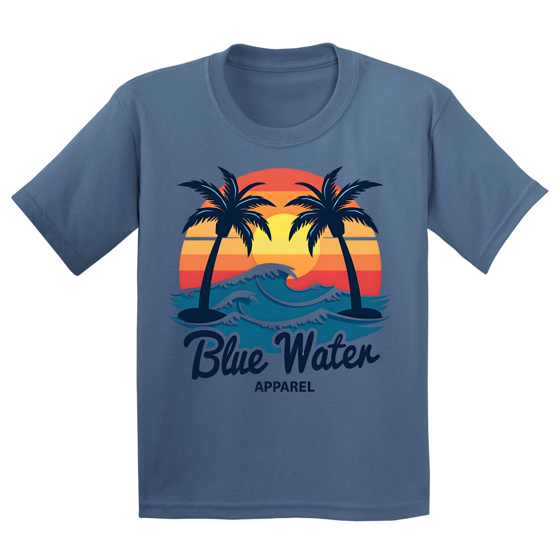 flat lay indigo blue vintage sunset kids tee by blue water apparel