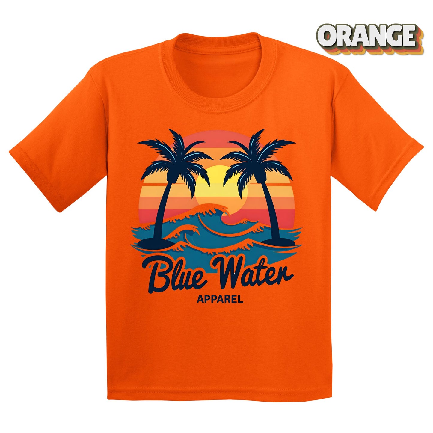 Flat Lay of Orange Vintage Sunset tee by Blue Water Apparel