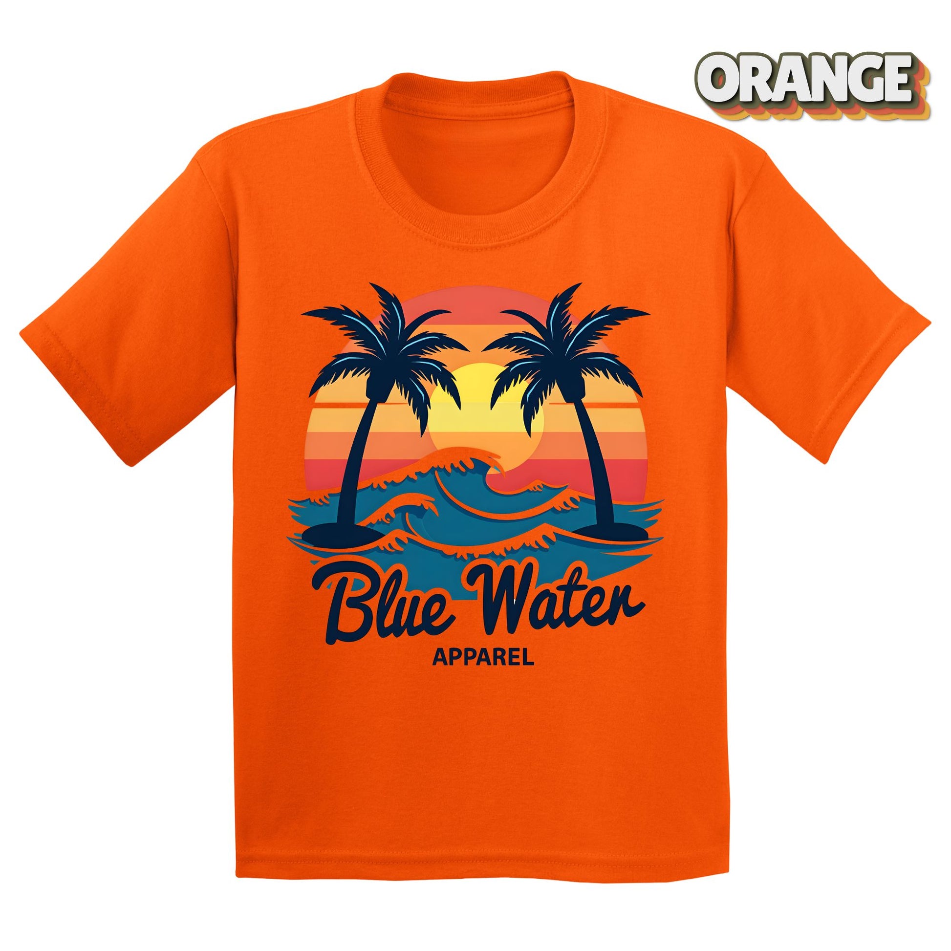 Flat Lay of Orange Vintage Sunset tee by Blue Water Apparel
