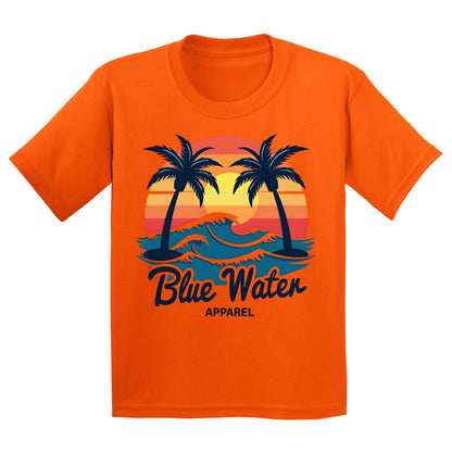 flat lay orange vintage sunset kids tee by blue water apparel