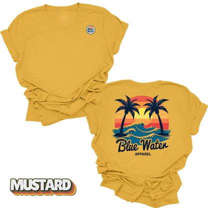 Flat lay back graphic Vintage Sunset in Mustard by Blue Water Apparel